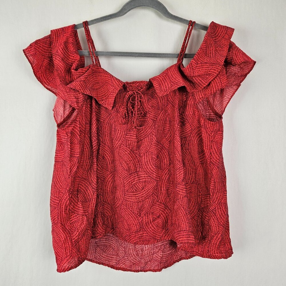 Anthropologie Maeve Mandalay Open Shoulder Red/Pink Print Blouse Top L OB587553 - Picture 11 of 11